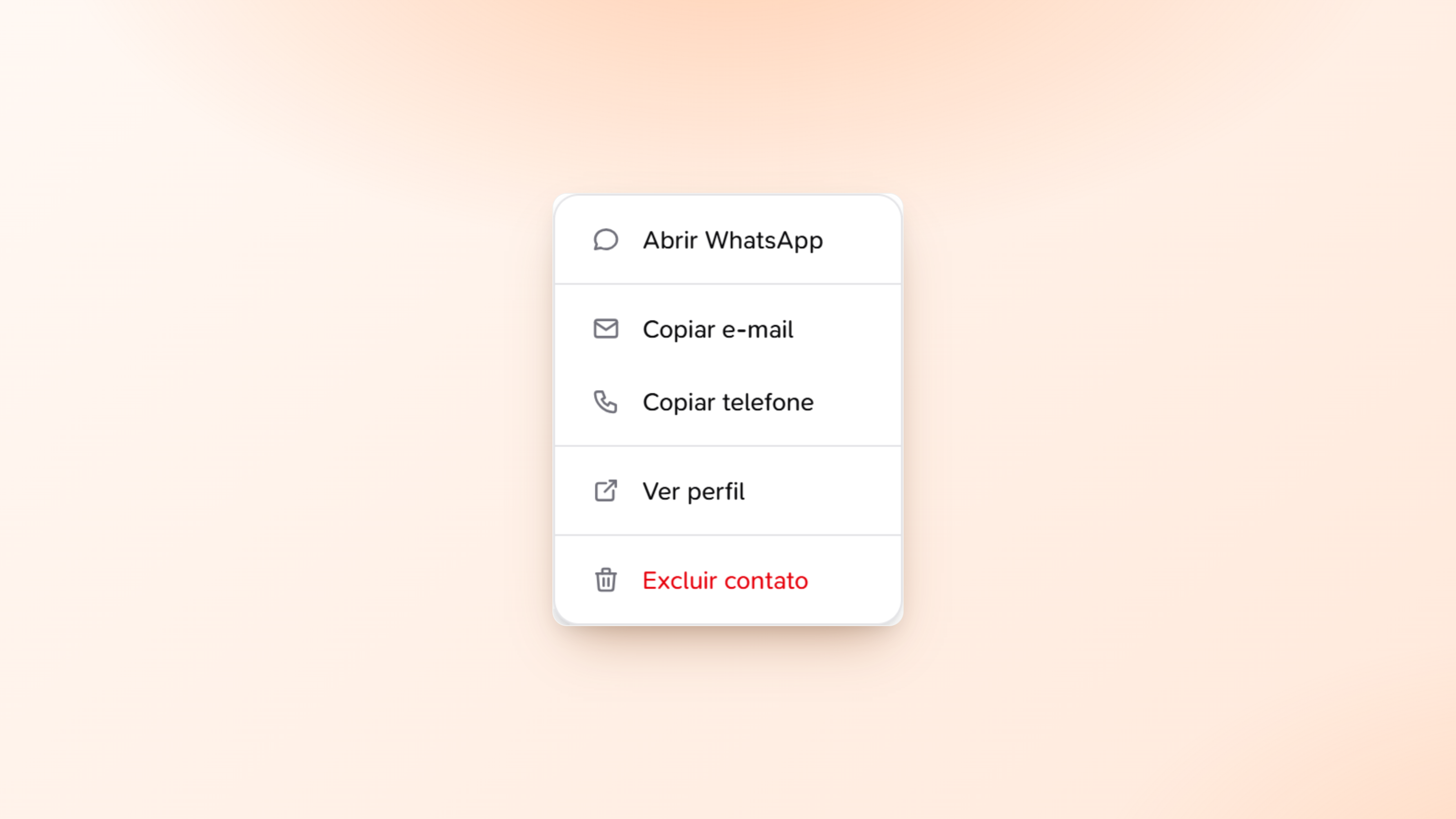 Atalho para WhatsApp no menu do contato